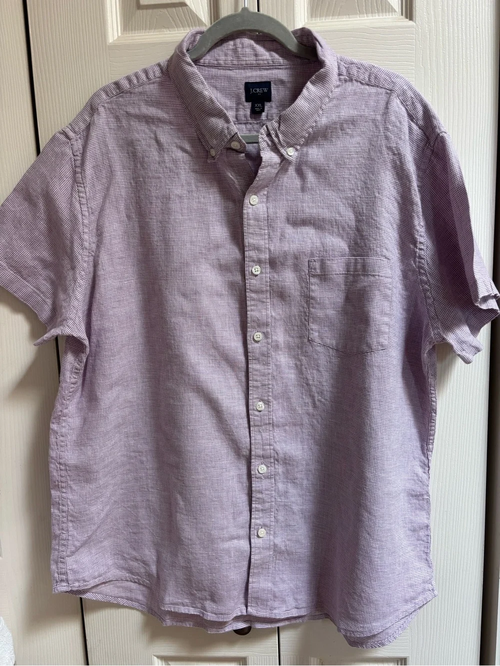 J. Crew Men's 2XL Short-Sleeve Linen Cotton Blend Button-Down Shirt in Lavender
